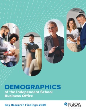 Cover for the Demographics of the Independent School Business Office report, which shows several professionally dressed people